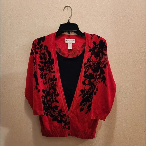 Like-New Cathy Daniels Red/Black Sweater Top Size Small - Picture 1 of 2